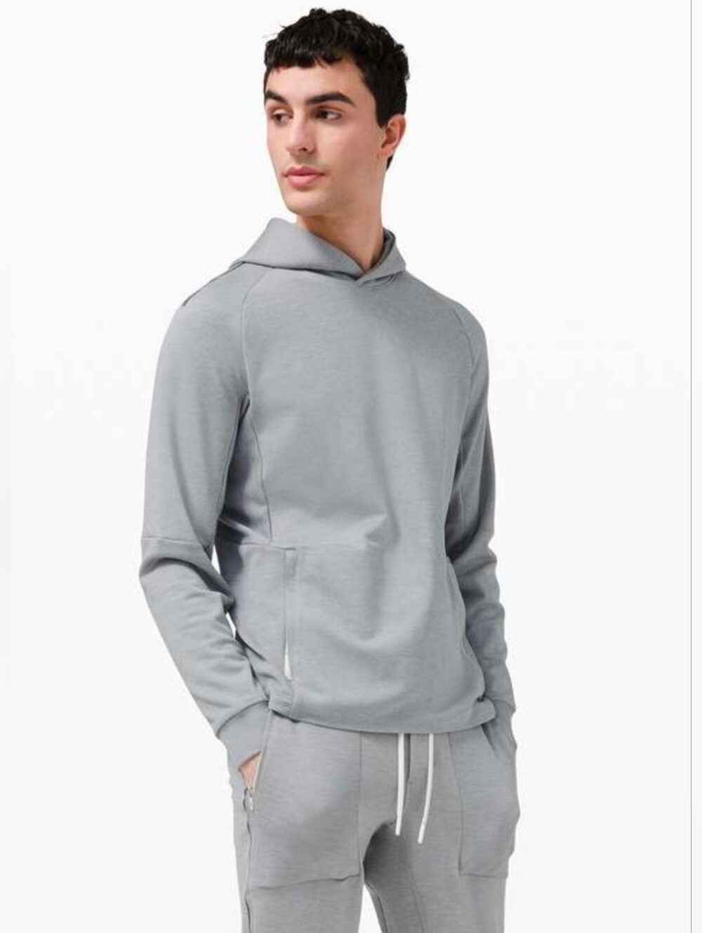 Lululemon Men's Textured Tech Hoodie Heathered White Opal / Rhino Grey Size Med
